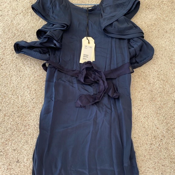 H&M Lanvin blue silk cocktail dress with ruffle - Picture 3 of 4